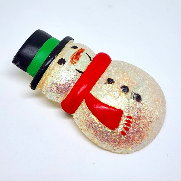 Vintage HALLMARK Iridescent Glitter SNOWMAN Snow Man Holiday Pin Brooch - Picture 7 of 11